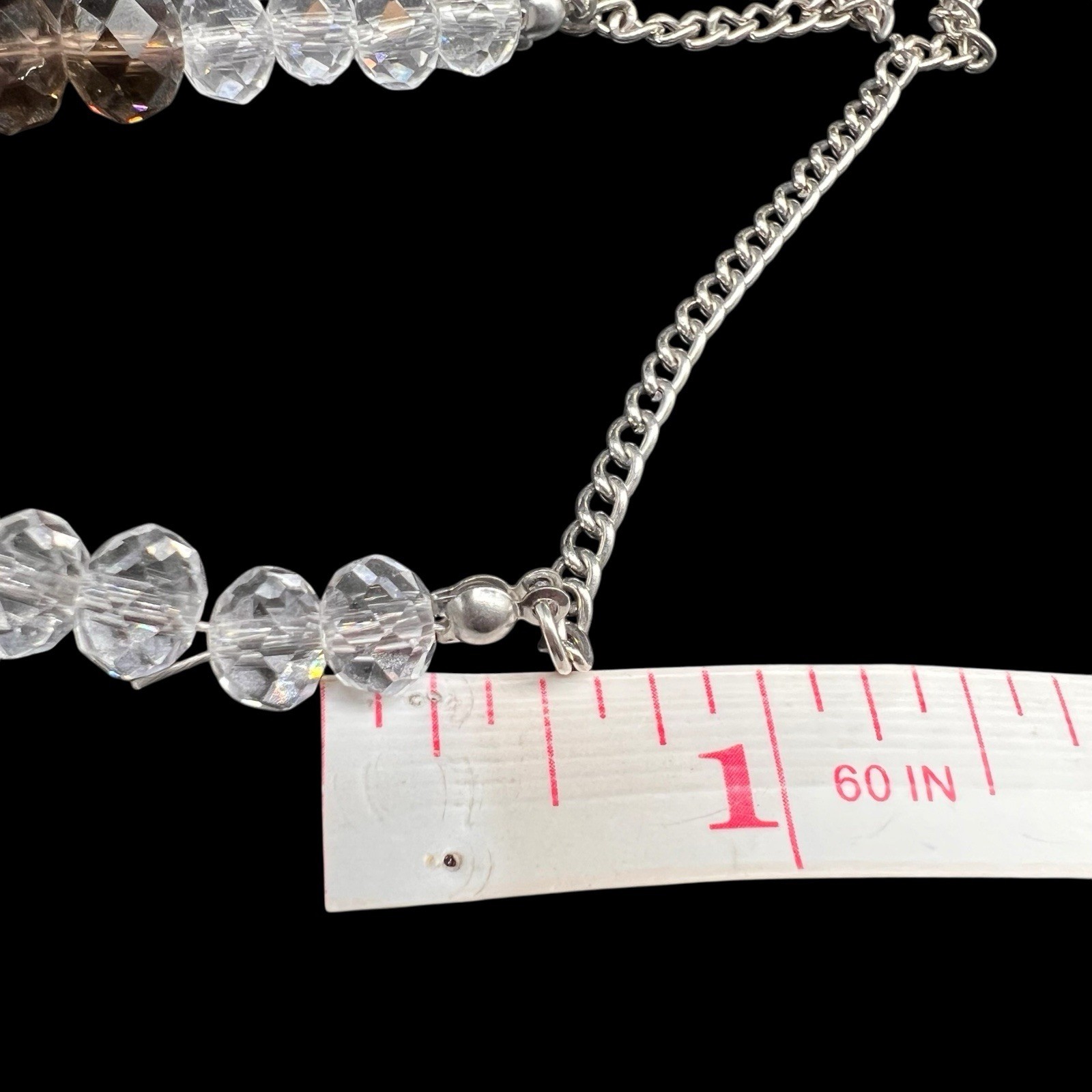 3 Strand Beaded Crystal Necklace Faceted AB Graduating Lustrous Brown Clear