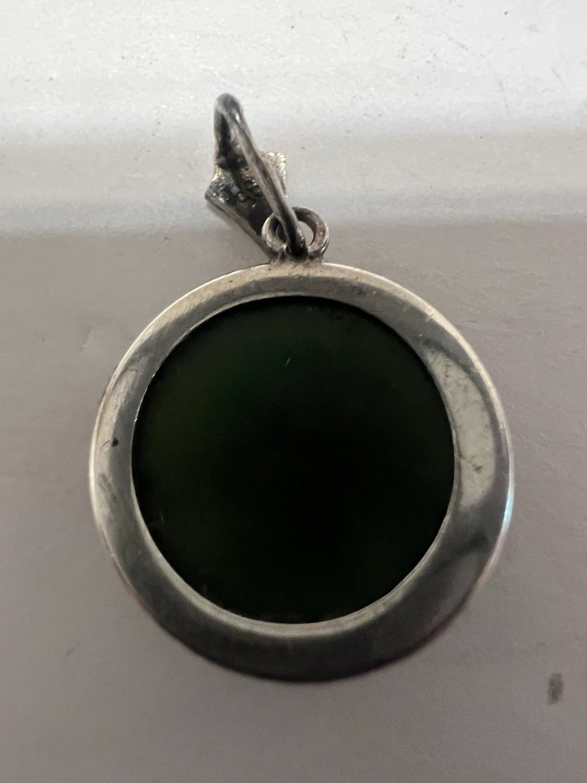Antique Russian Green Jade Stone Pendant Silver 875 USSR.