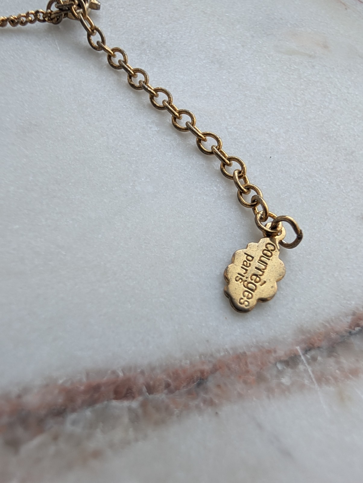 Vintage Courrèges Paris Gold-Tone Diamanté “AC” Logo Necklace