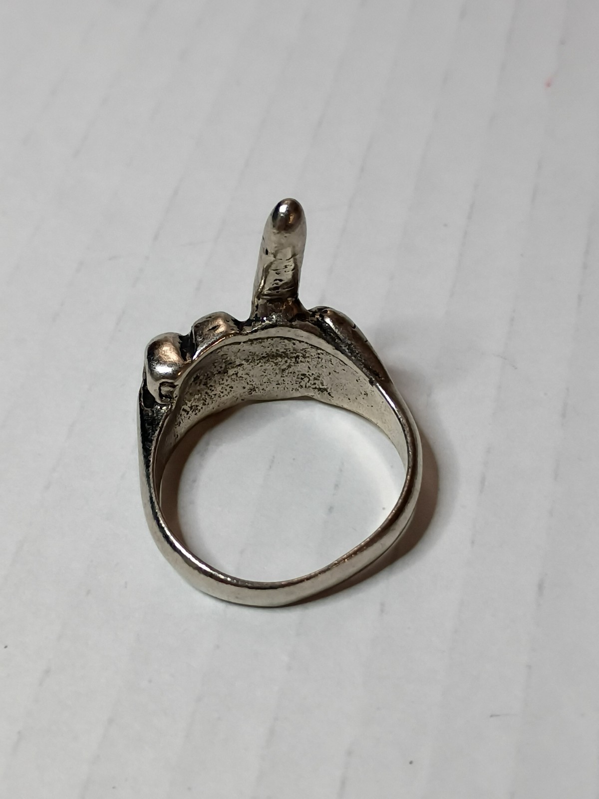 Vintage Metal Middle Finger Ring Size 13.75 Biker Retro Punk Rock Goth Crude