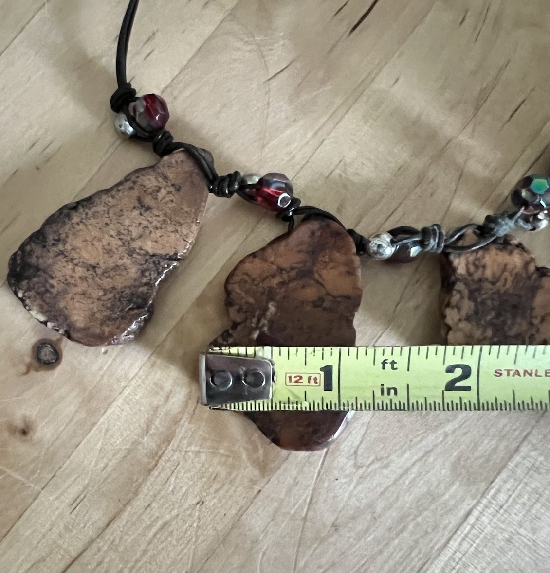 Brutalist Gemstone Necklace Chunky Slab Multi Charm Matching Earrings 18-21” Adj