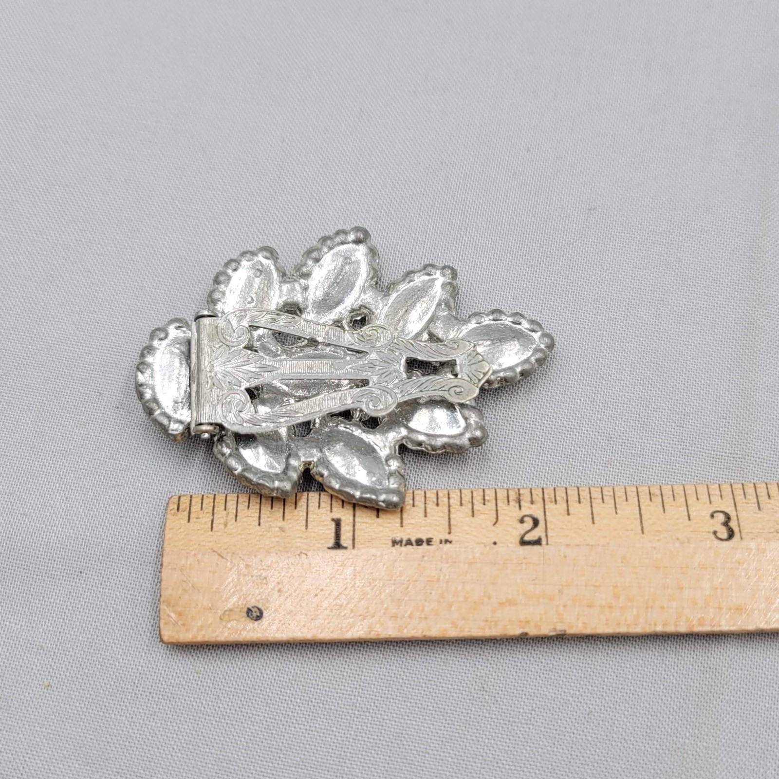 Vintage Blue Rhinestone Dress Clip Silver tone 2.25″