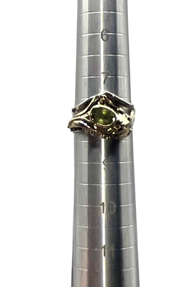 Vintage Art Nouveau Style Peridot Sterling Silver and 14K YG Vermeil Ring Size 8