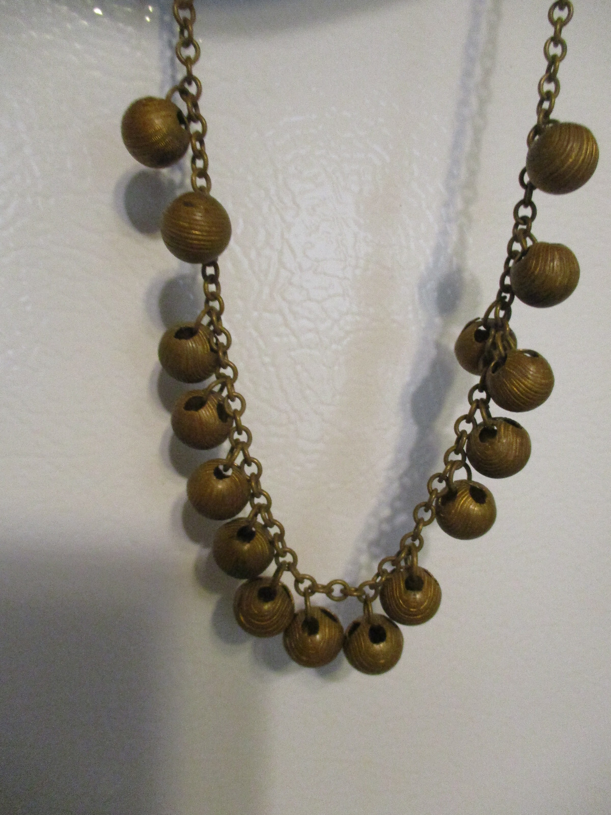 Antique Victorian Vintage Dangle Drop Brass Bead Charm Chain Choker 16″ Necklace
