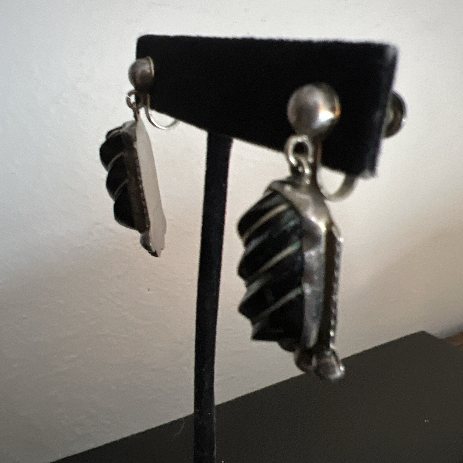 Vintage Sterling Onyx Bracelet & Earrings Set By Del Rio 64 Grams