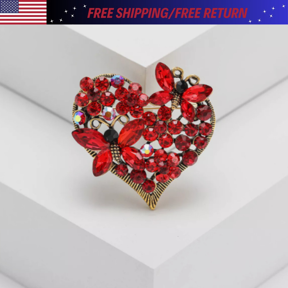 Easter Spring Heart Brooch –Butterfly and Flower Design, Perfect Gift for Spring