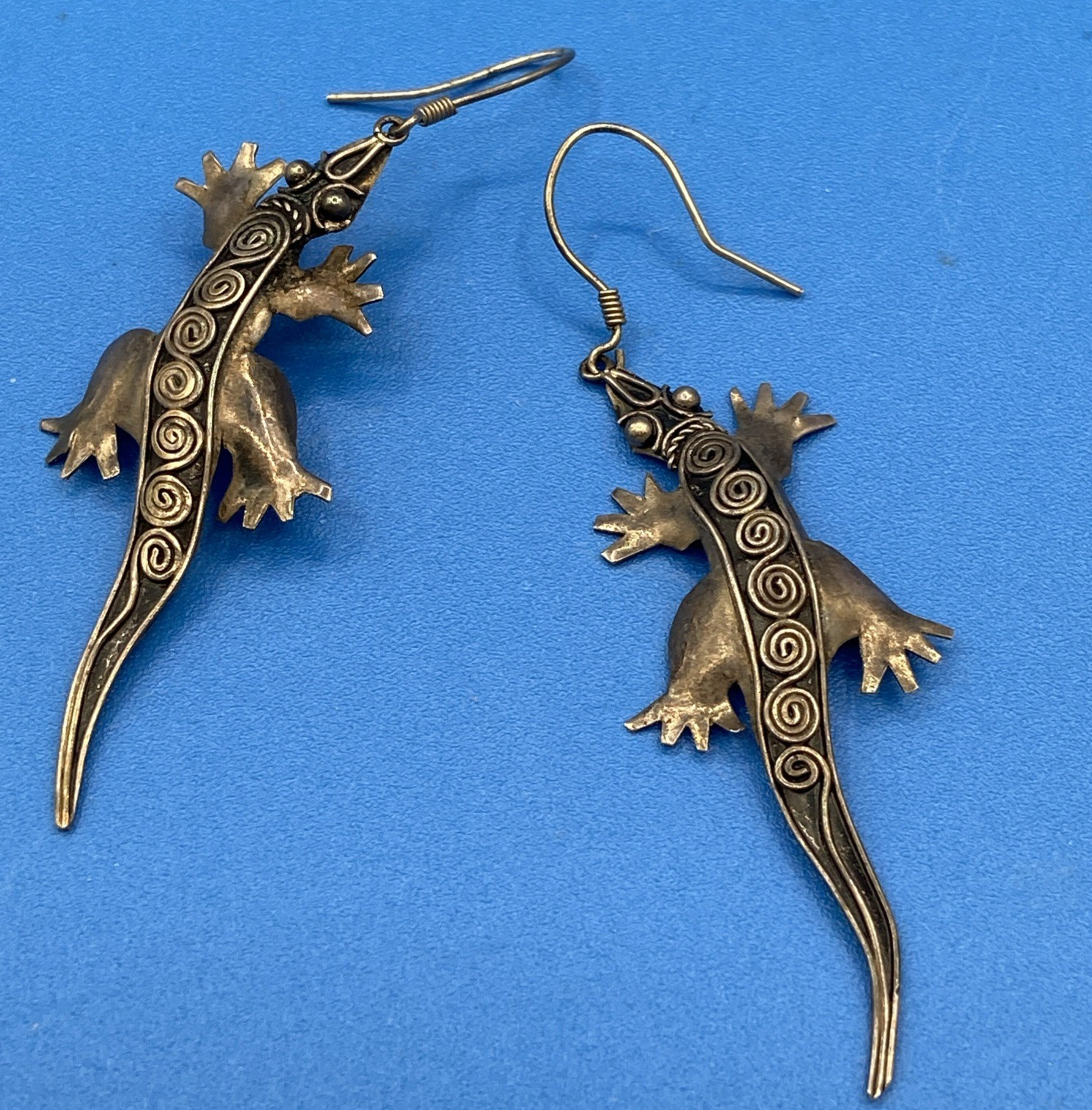 Lizards/Salamanders vintage EARRINGS Sterling Silver long pierced Southwestern