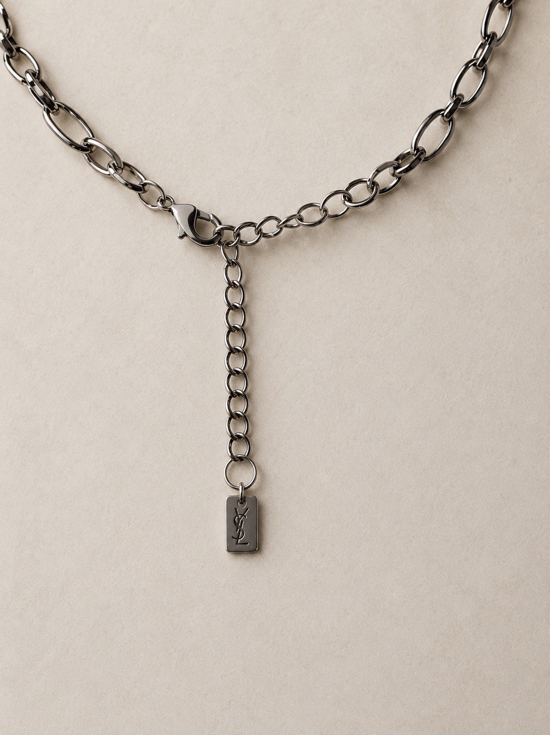 VTG YSL Yves Saint Laurent Amber Resin Triangle Pendant Paperclip Necklace