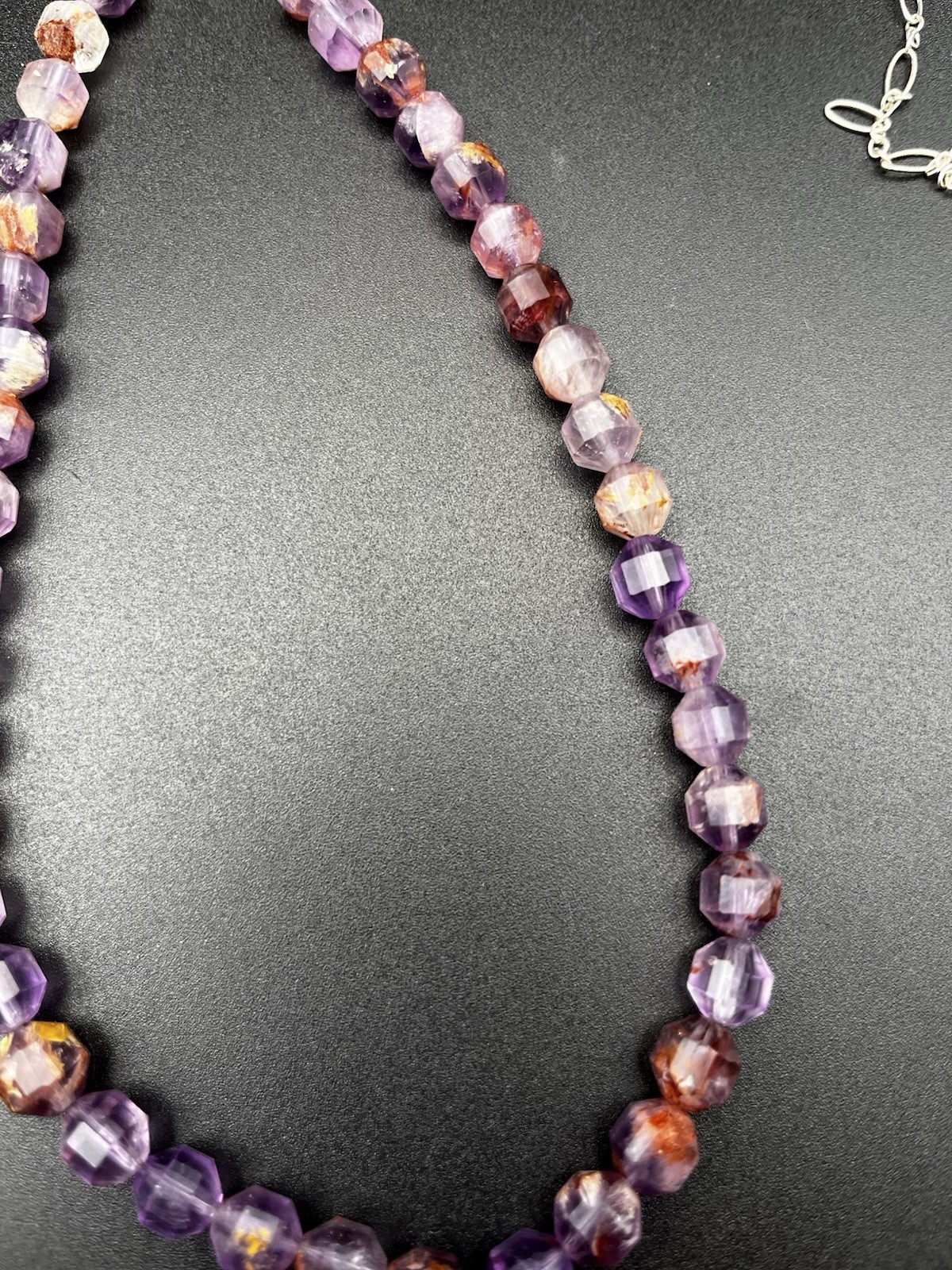Vintage Sterling Silver Amethyst Art Nouveau Style Pendant On Super Seven Beads