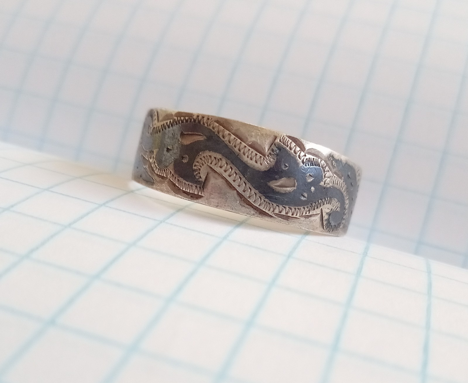 Vintage Ring with niello Silver 875 test USSR times Women’s Jewelry size 10.25