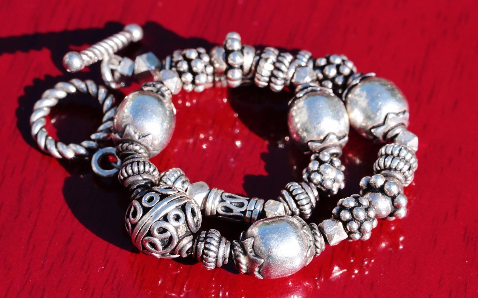 bead bracelet base metal heavy 7.75″ vintage handmade 20.1gr