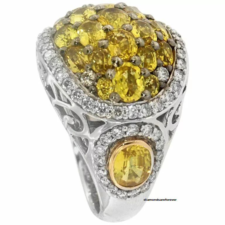 Solid 925 Silver 10.00ct Yellow Sapphire & White CZ Women’s Engagement Rine Ring
