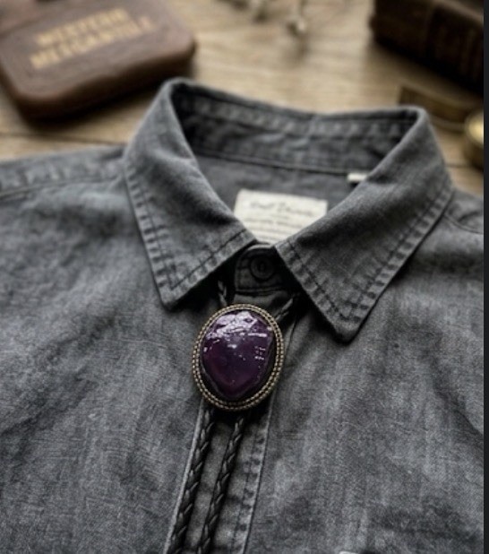 Handmade Purple Arrowhead Bolo Tie Midnight Plum Stone |Western Cowboy Neckwear