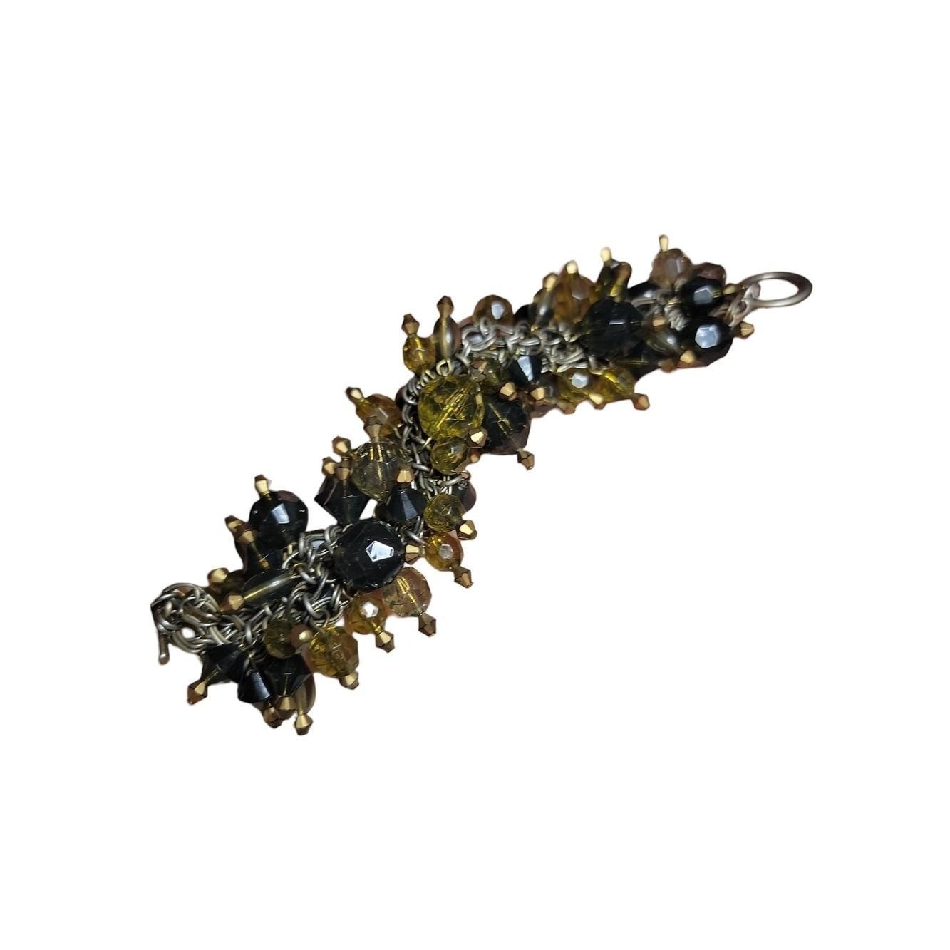 Vintage Cha Cha Cluster Bracelet Olive Green Smoky Gray Beaded Toggle Bracelet 6