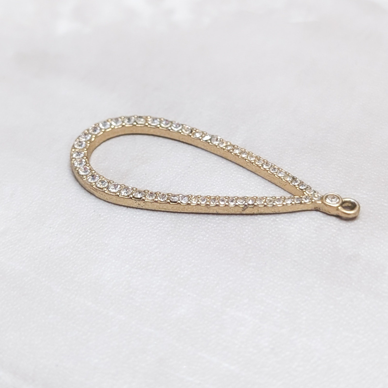 Vintage Pendant Gold Tone with Clear Gems Elongated Shape – No Chain Included