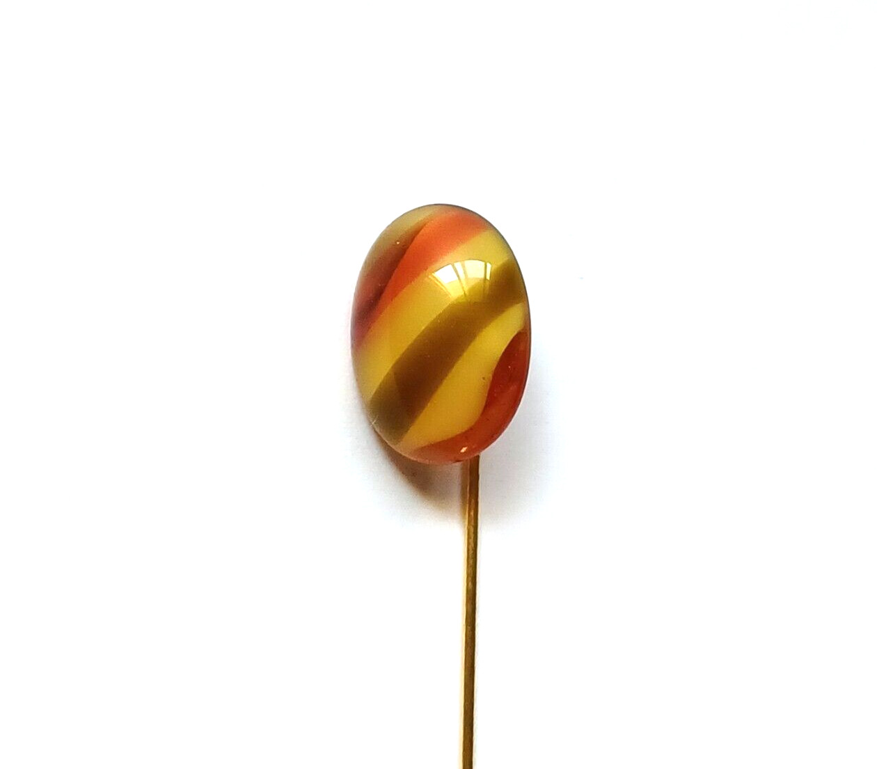 Vintage Brown & White Glass Swirl Stick Pin