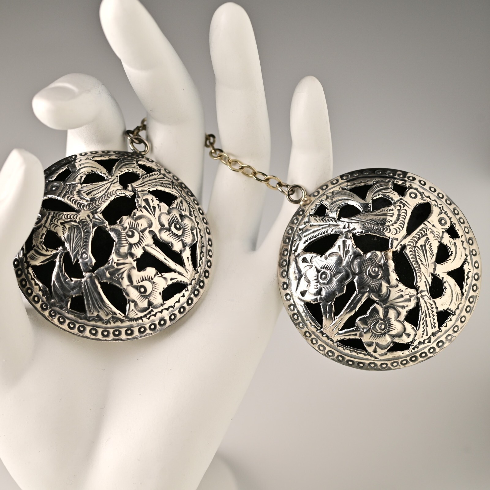 RACHEL GERA Original Vintage Signed Sterling Silver Brooch Double Dress Clips