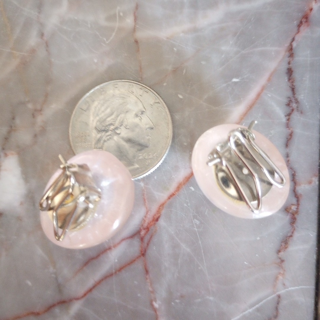 Vintage Rose Quartz Clip On Earrings Translucent Pink Stone Estate Jewelry…