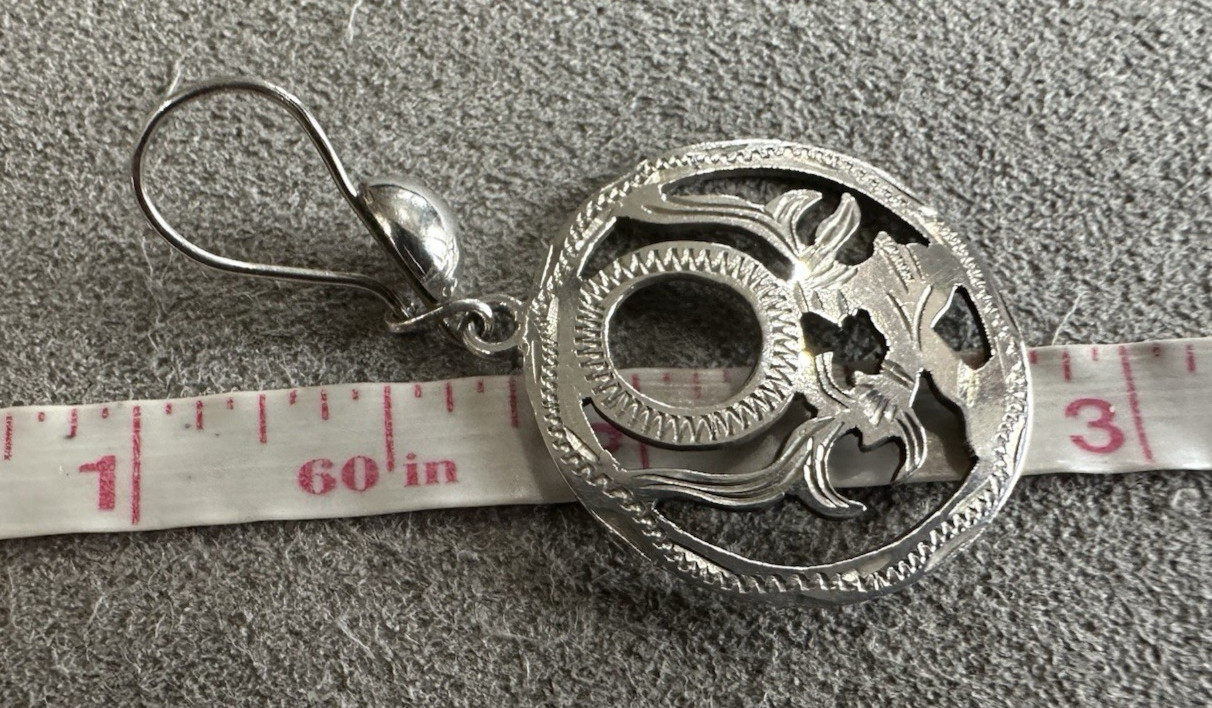 Vintage 900 Silver Guatemala Tribal Warrior Ornate Etched Dangle Earrings