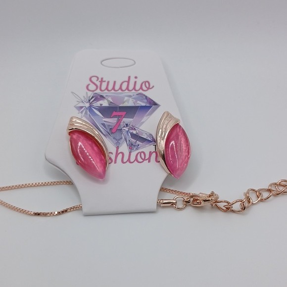 Elegant Deep Pink Opal Necklace Earring Set