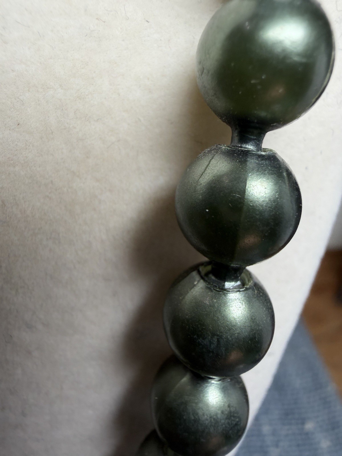 VTG Pop Bead Necklace Multi Shade Pearl Metallic Green Adjustable Retro