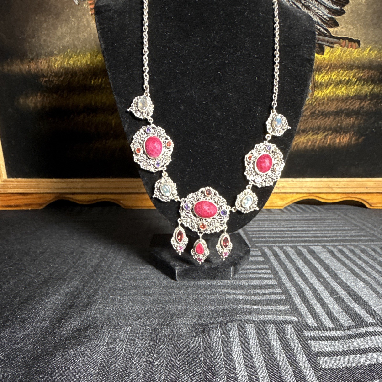 Sterling silver Nicky Butler ruby statement necklace