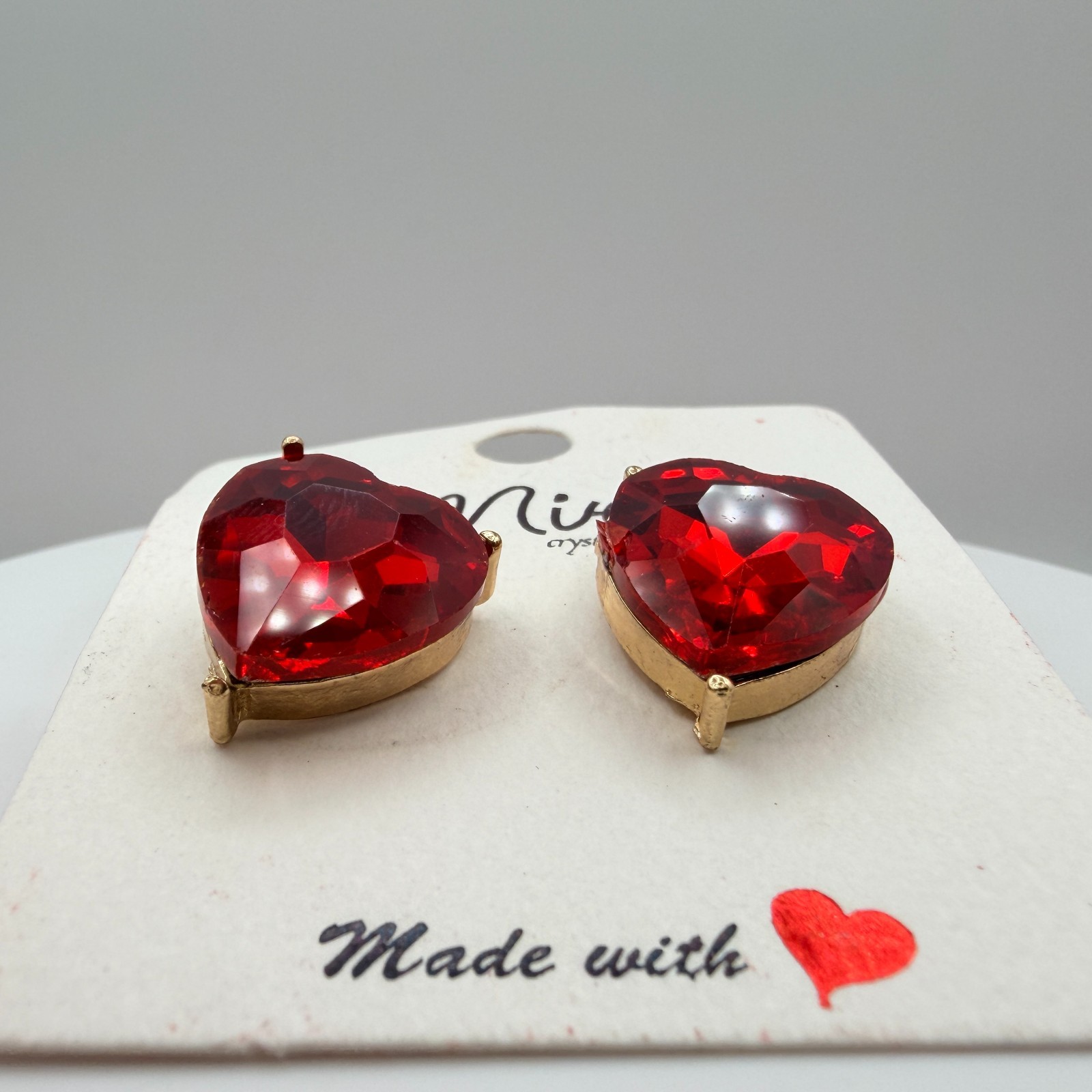 Vintage Gold Tone Red Crystal Heart Jewelry Set Ring Bracelet Post Stud Earrings