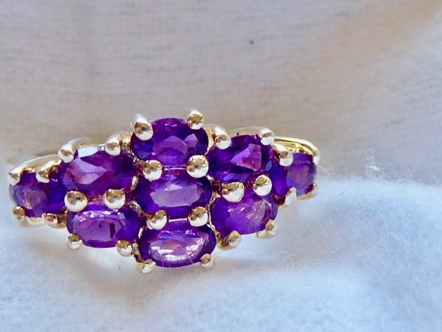 VINTAGE MINED ROUND FACETED AMETHYST CLUSTER RING SIZE 7 STERLING RING