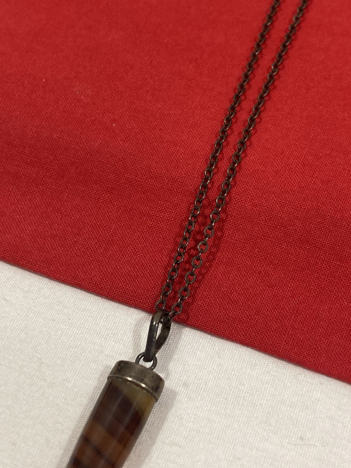 Vintage 900 Carved TORCH Shaped Agate Pendant Sterling Silver 925 Cable Necklace