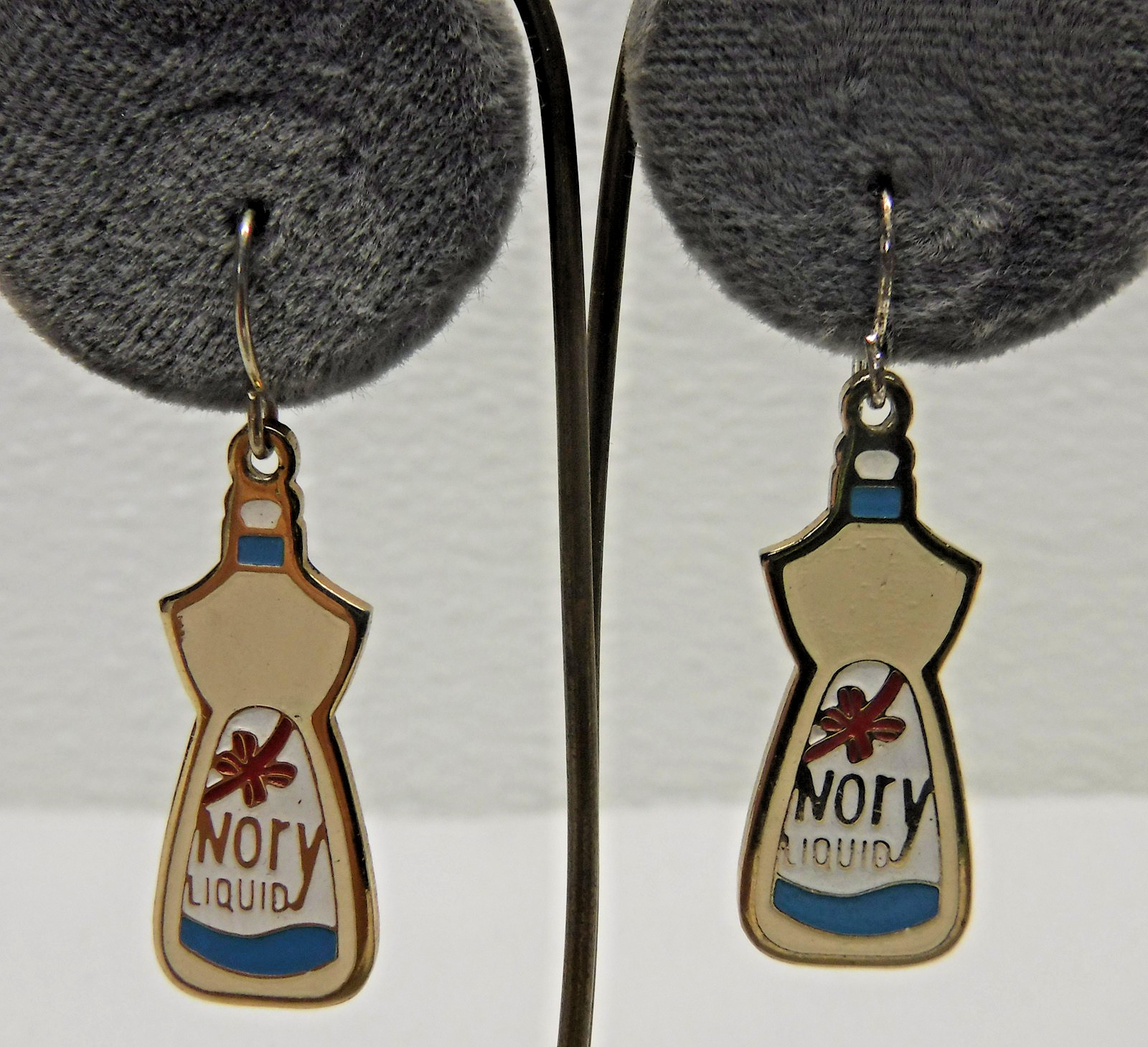 Vintage Ivory Liquid Dish Soap Dangle PIERCED EARRINGS metal w/ Enamel Finish