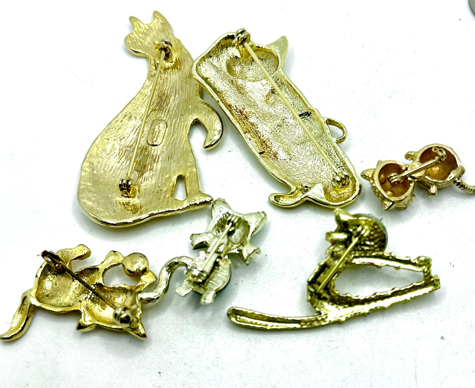 Lot Fun Gold Tone CAT Brooches, Jelly Belly, Rhinestone, Park Lane, AJC, Coro