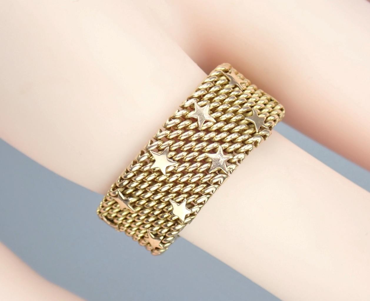Fine Vintage Italian Solid 18K Gold Floating Stars Celestial Woven Mesh Ring 11