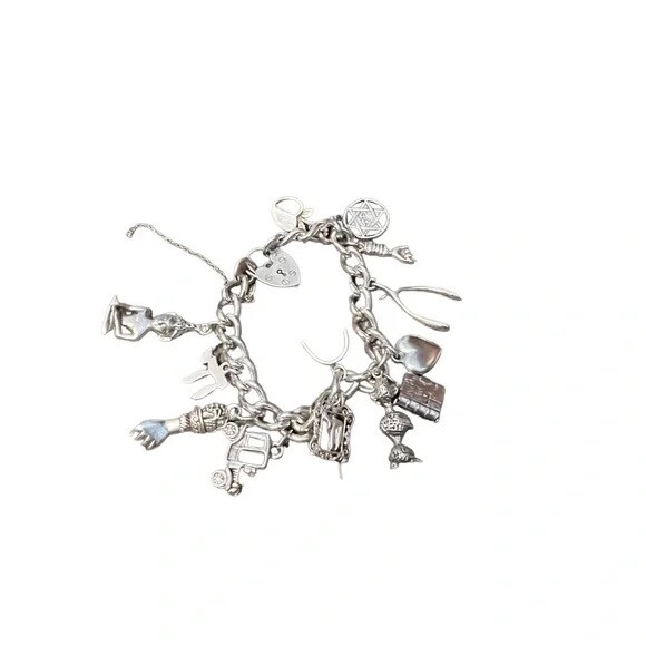 Vintage Charm Bracelet Loaded 14 Charms Sterling Silver