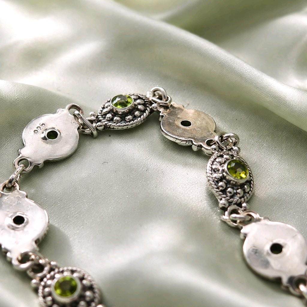 Peridot Bracelet Sterling Silver Bali Link Green Gemstone 925