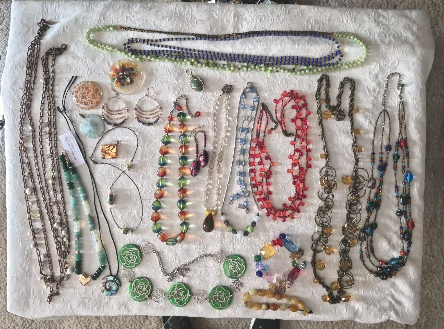 Vintage Crystal Glass Stone Bead Jewelry Lot Abalone Millefiori Necklace Earring
