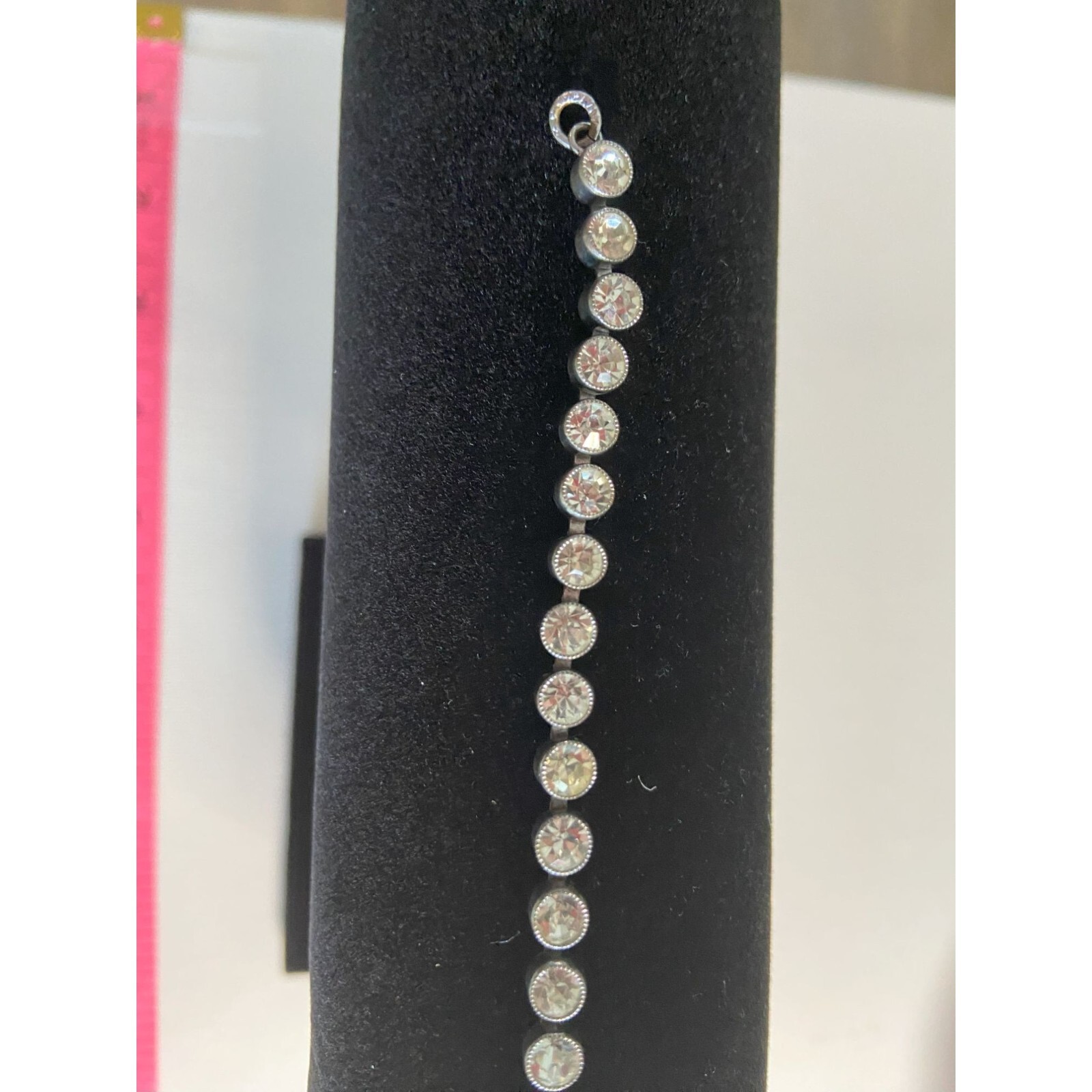 Vtg Rhinestone Crystal Tennis Bracelet 7.5” Cup Settings Glam Sparkle Classic