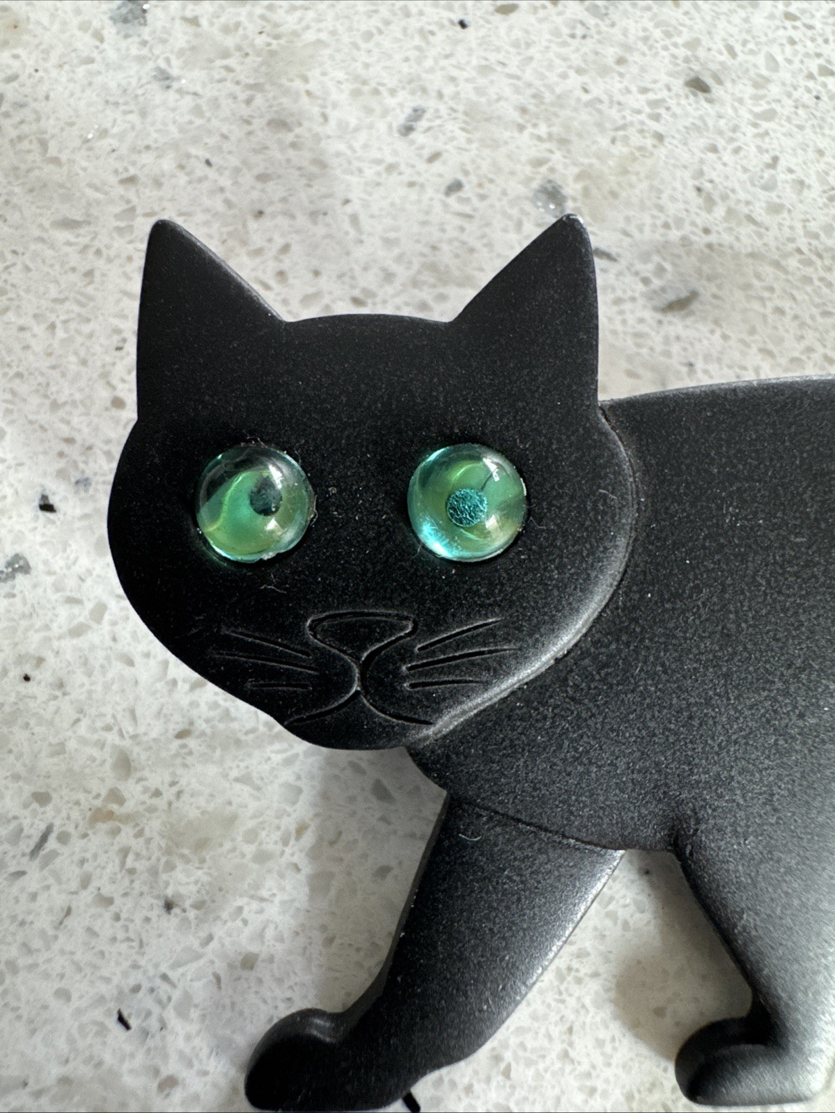 Vintage 1980s/1990s Metal Black Cat Pin Brooch Green Eyes