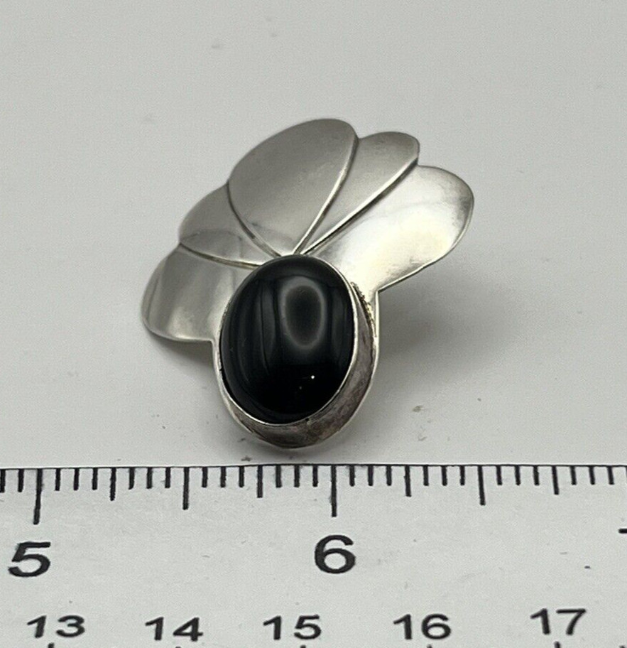 Vintage Signed Ben J. Chavez Sterling Silver and Onyx Pendant