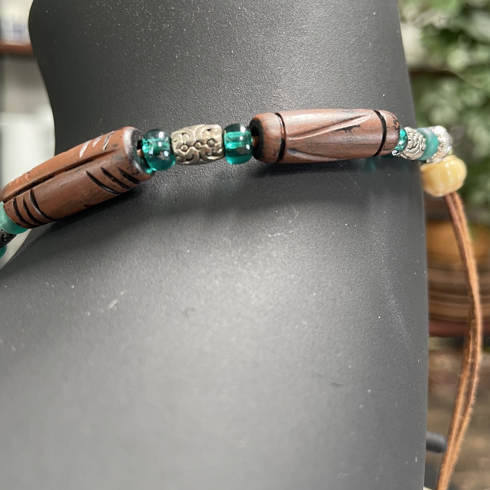 Boho Artisan Triangle Royston Turquoise w/Running Horse Turquoise beads Necklace