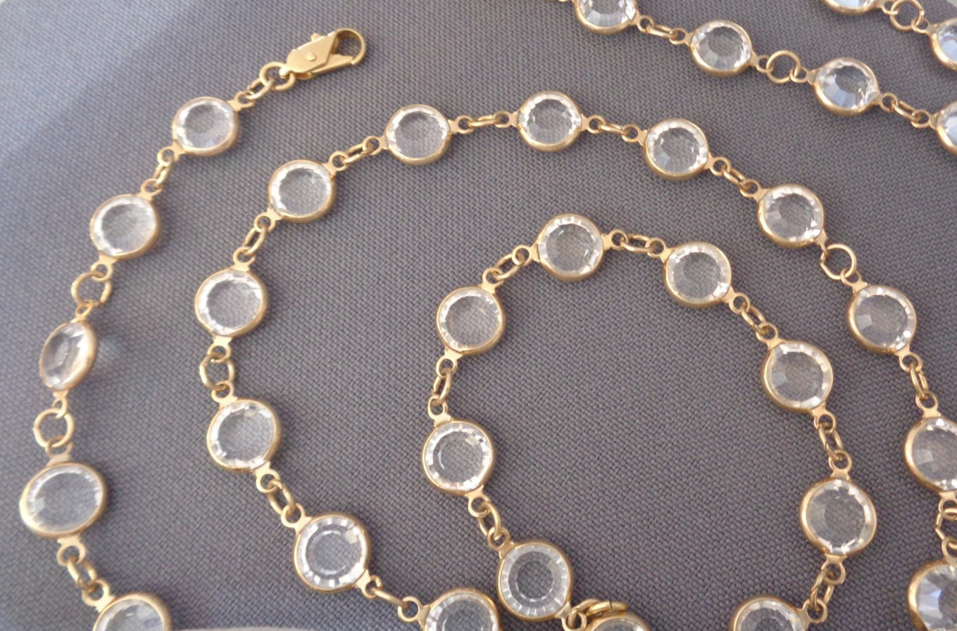 Vintage Necklace & Bracelet Set Bezel Set Faceted Clear Crystals Gold Tone