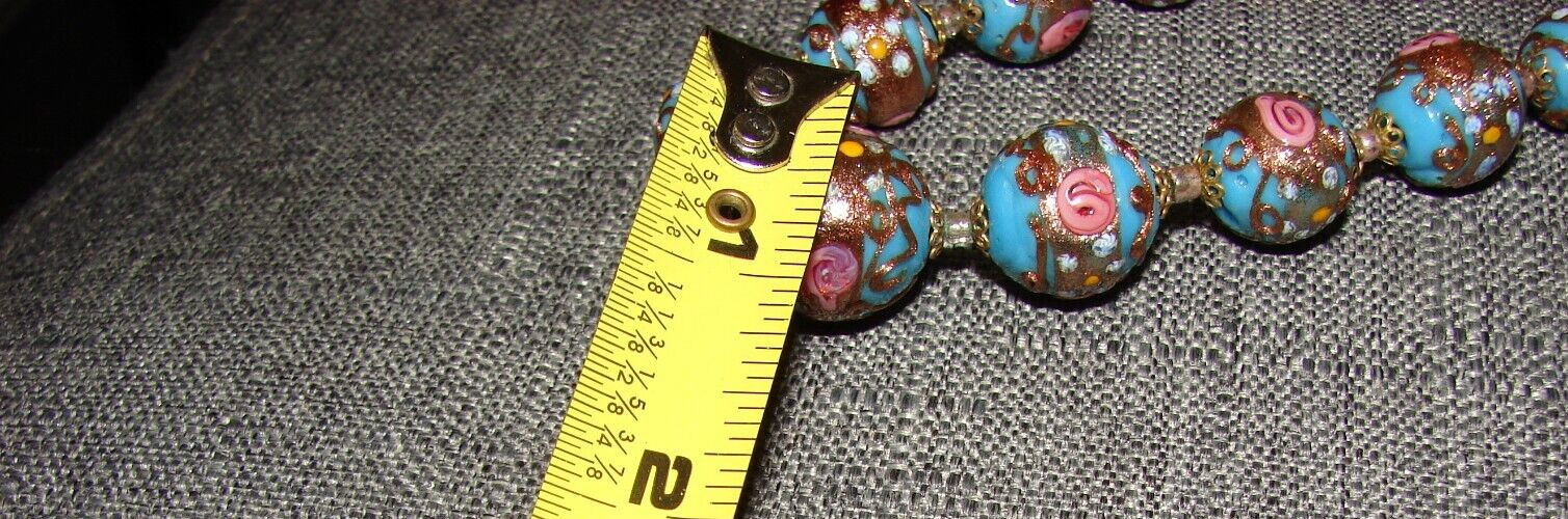 Vintage Venetian Murano Pink Blue Wedding Cake Beads Necklace and Clip Earrings