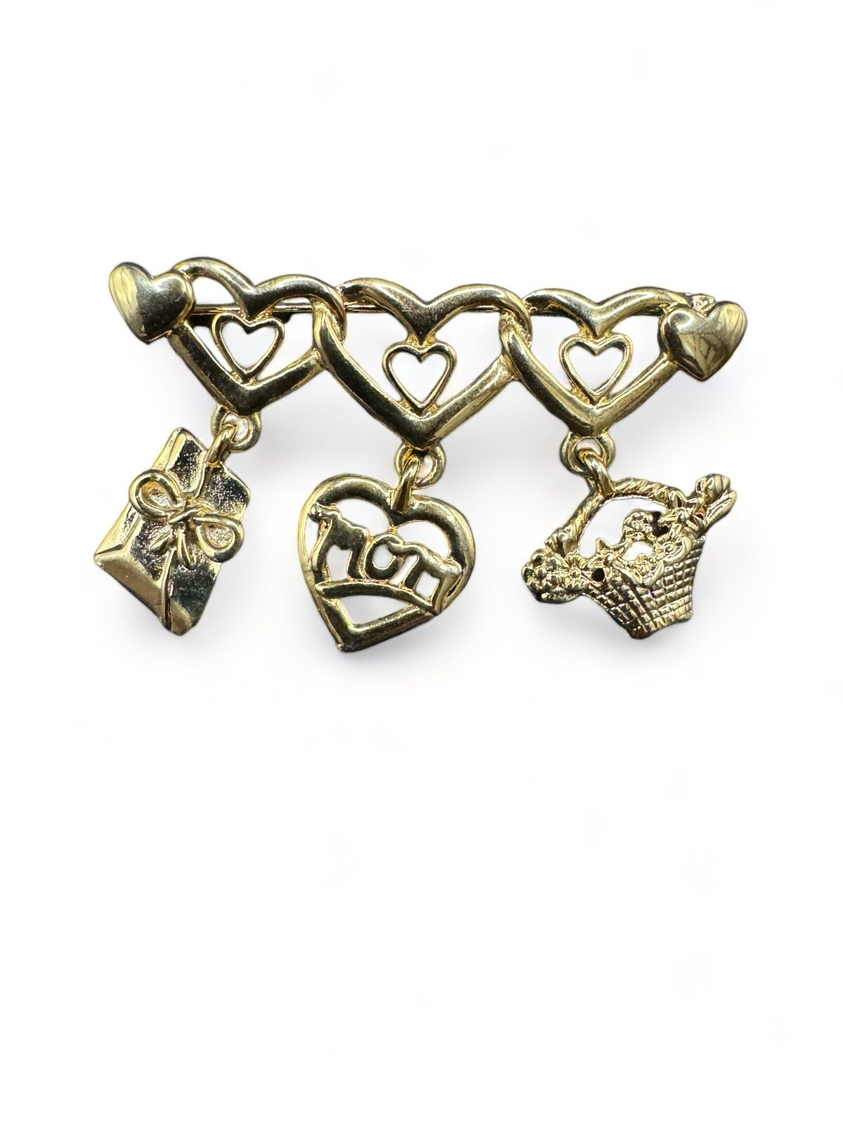 Vintage Mother’s Gold-Tone And Rhinestone Hearts And Flowers Brooches