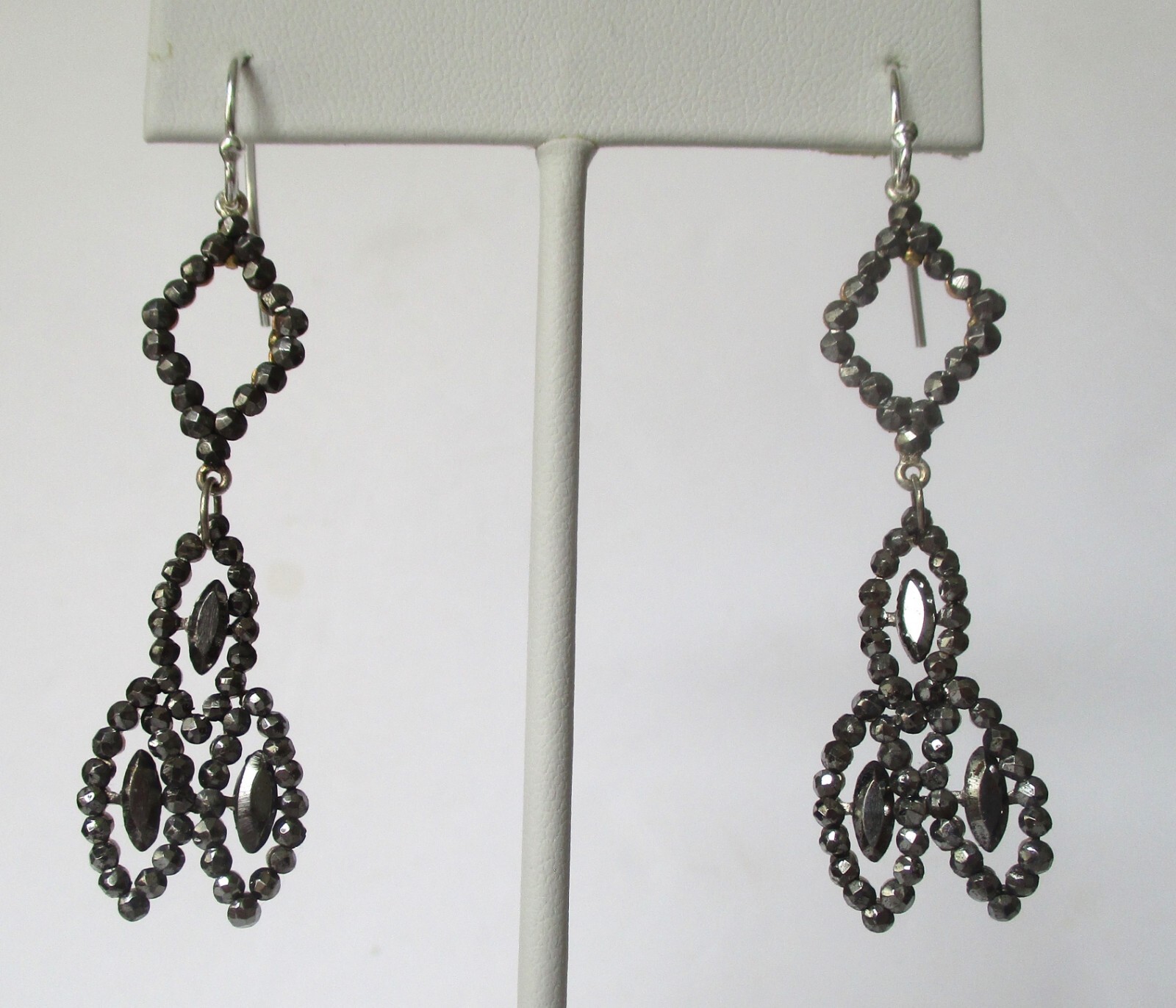 Pair of Antique Cut Steel 2 1/2 Inch Earrings With New Sterling Silver Ear Wires