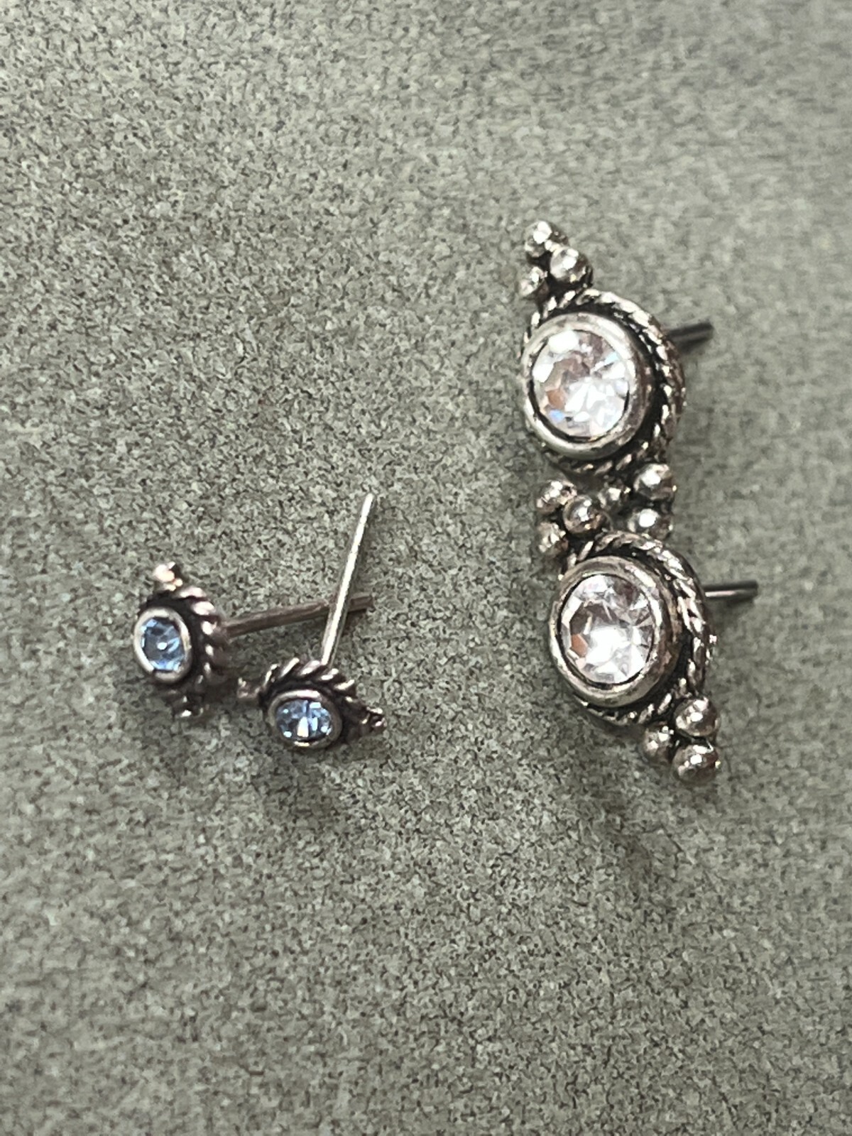 Lot of Dainty Round Blue Topaz & Small Clear Rhinestone in Nonmagnetic Silver