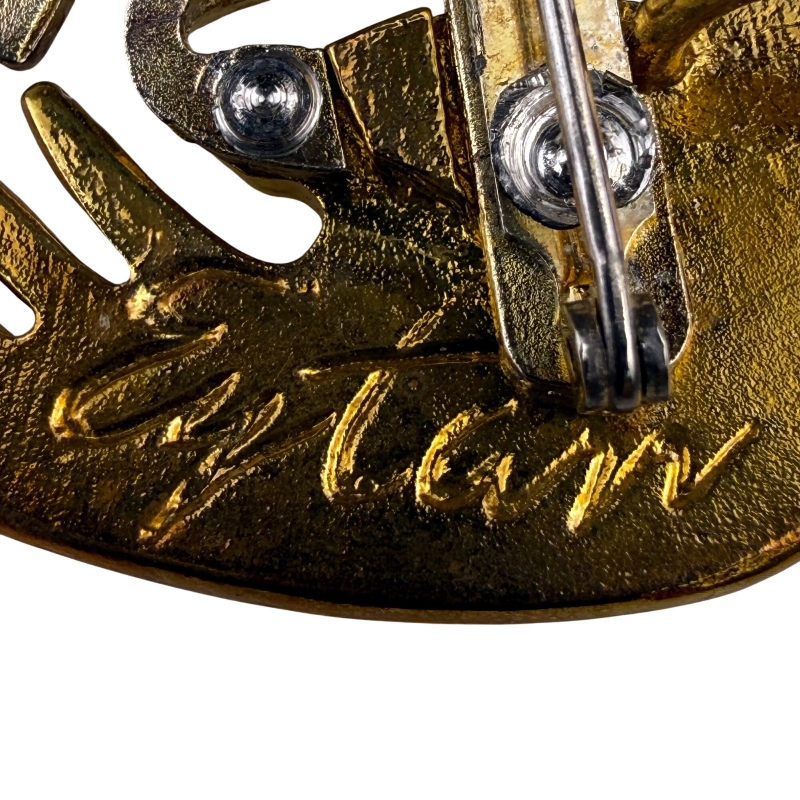 Unknown Gender Metal Gold Tone & Silver Tone Dual Bird Brooch Signed By Artist