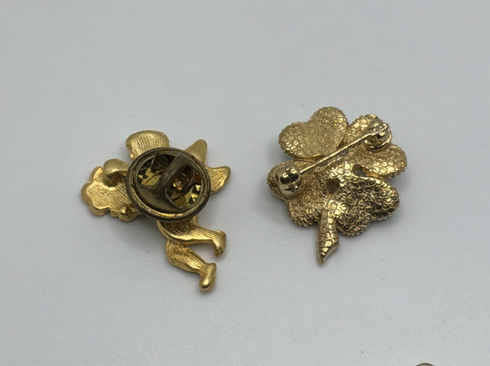 Vintage Clover St Patricks Day Pins Leprechaun Gold Tone Enamel Faux Pearl Lot 6