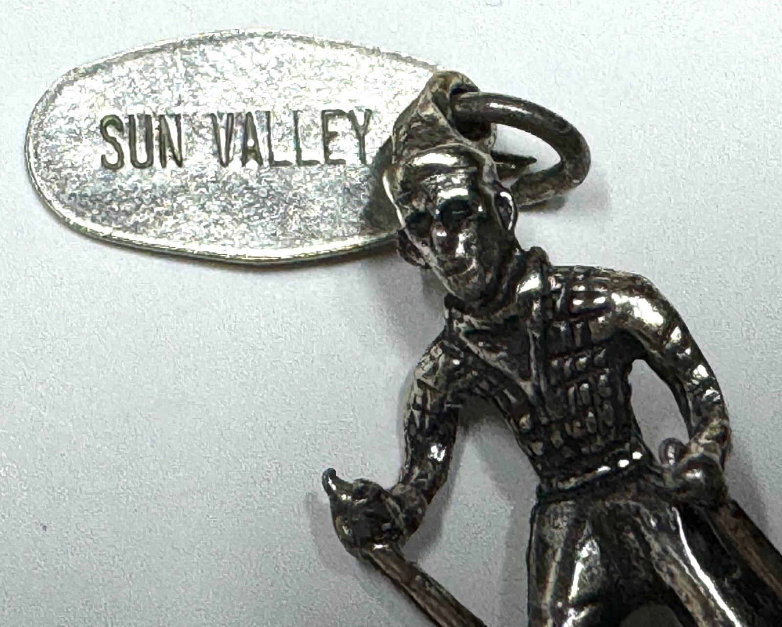 Sun Valley Cross Country Ski Skier Skiing Unmarked Cast Silver Travel Charm 26mm