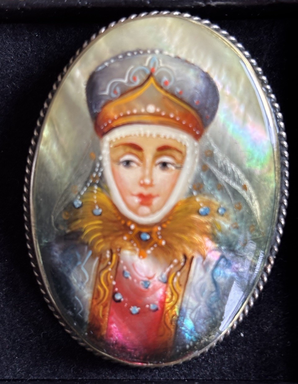 Vintage Russian Miniature Portrait Brooch