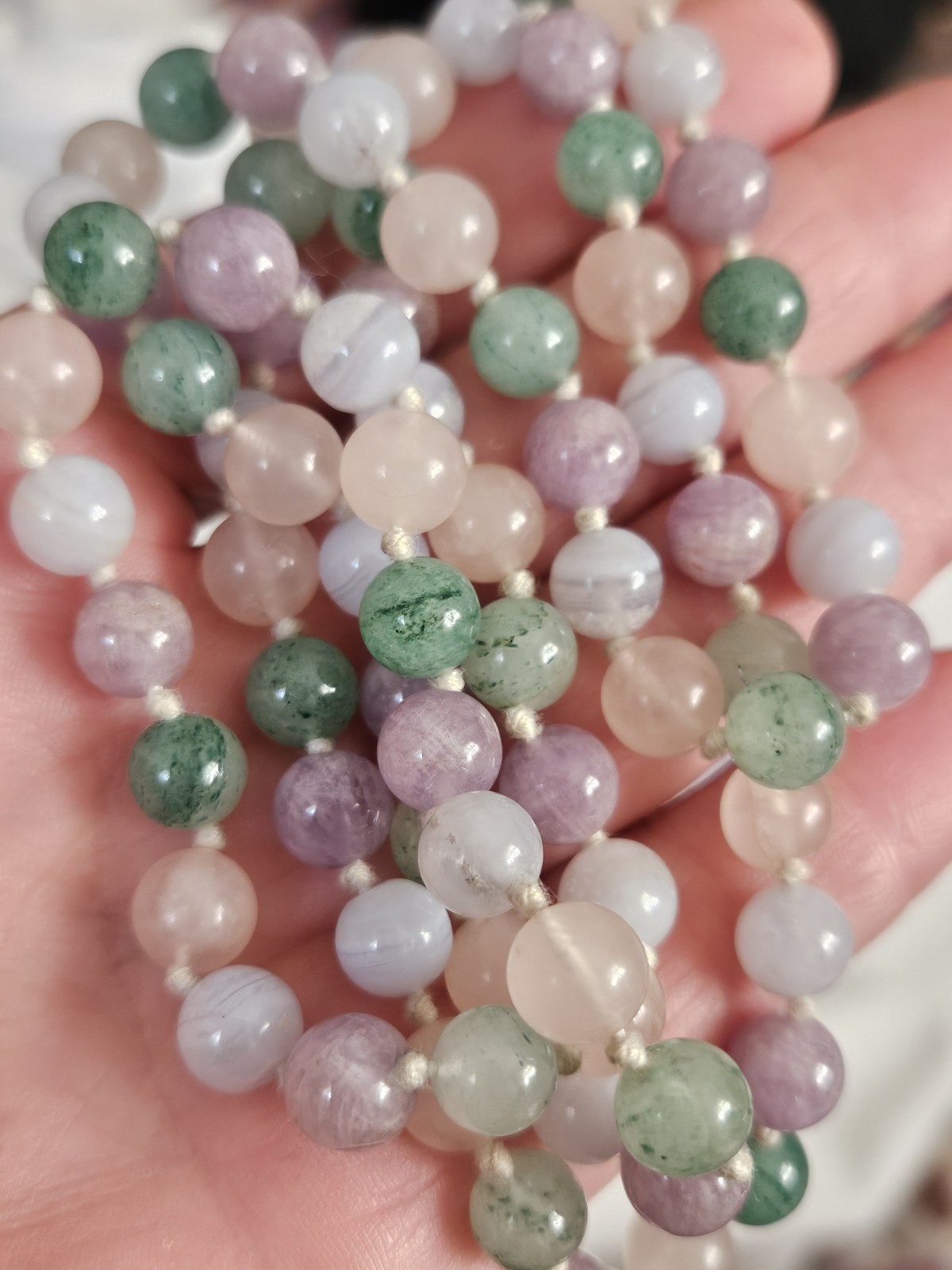 Vtg Multi Color Pastel Round Beaded Necklace Bracelet Set Jade Agate Quartz