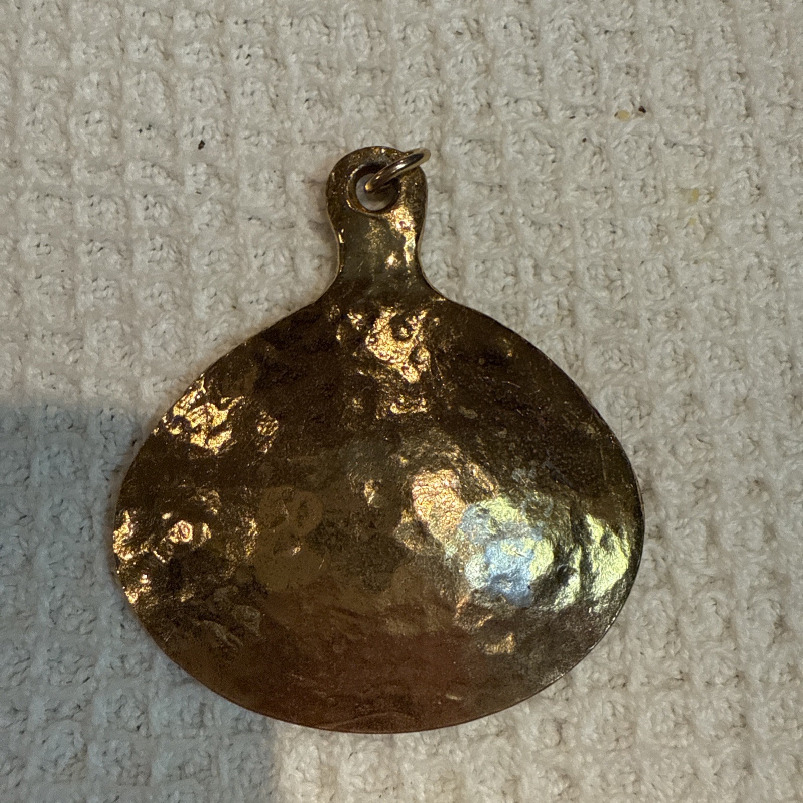 Vintage Brutalist Pendant Signed ZENTALL Brand Gold Tone Textured Teardrop Shape